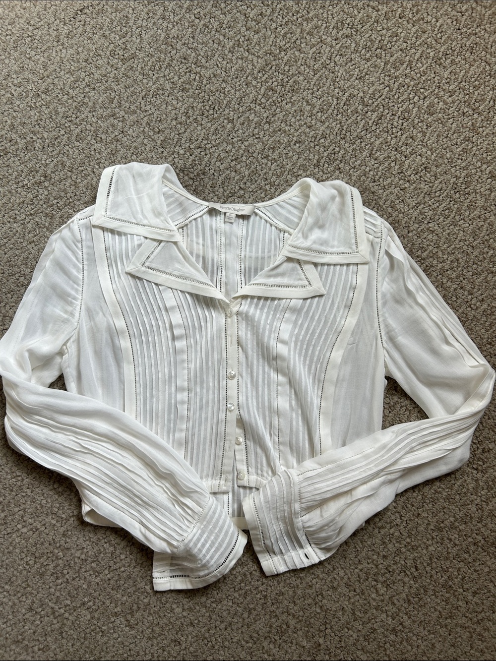 Favorite Daughter White Pintuck Cropped Button-Up Blouse